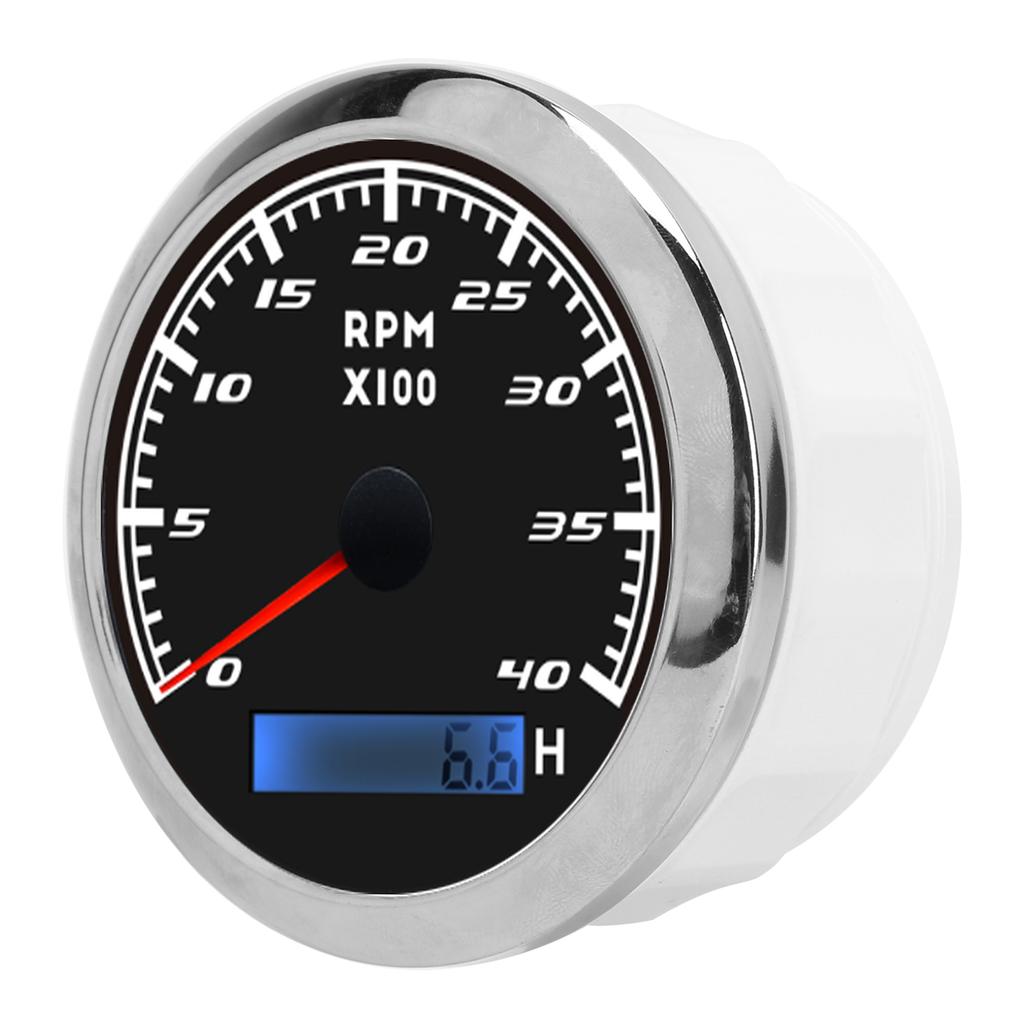 85mm Boat Pointer Tachometer Red Backlight Stainless Steel IP67 Universal for Car TruckBlack