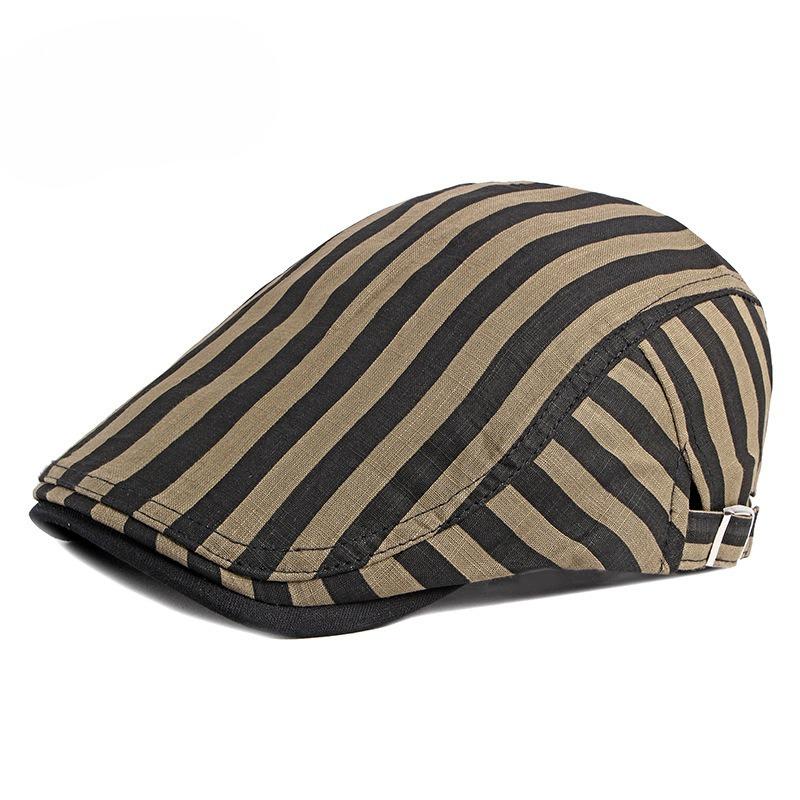 British Retro Striped Beret Hat for Men Women Spring Summer Breathable Thin Flat Cap Korean Fashion Newsboy Cap Casual Cabbie Cap