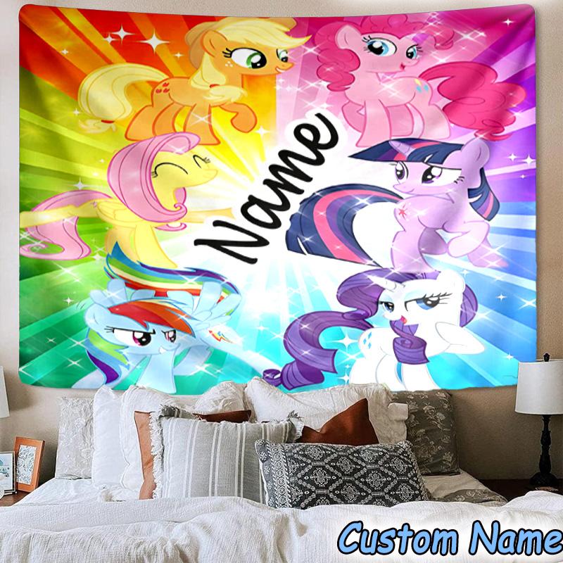 Custom Name Tapestry Rainbow Pony Tapestry, Unique Design Tapestry, Suitable for Bedroom,Livingroom, Playroom,Heartwarming Fan Holiday Gifts
