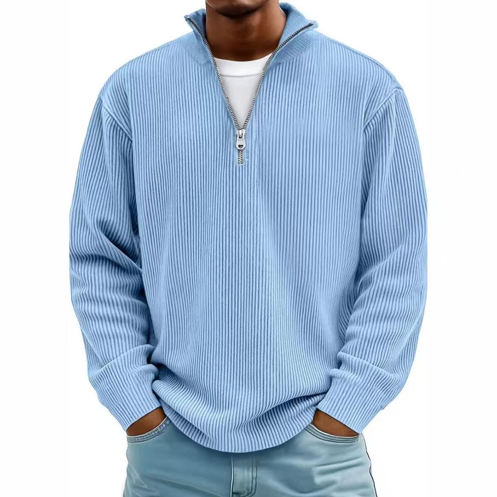 Cord-Sweatshirts Herren Herbst Einfarbig Langarm Kleidung Herren Lässig Locker Reißverschlusskragen T-Shirts Mann Oberbekleidung