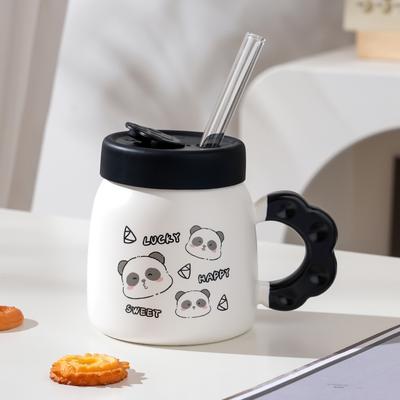 Strohbecher mit Deckel Cartoon Heimset Keramiktasse Niedlicher Kleiner Bär Eröffnungsgeschenk Becher Hohes Aussehen