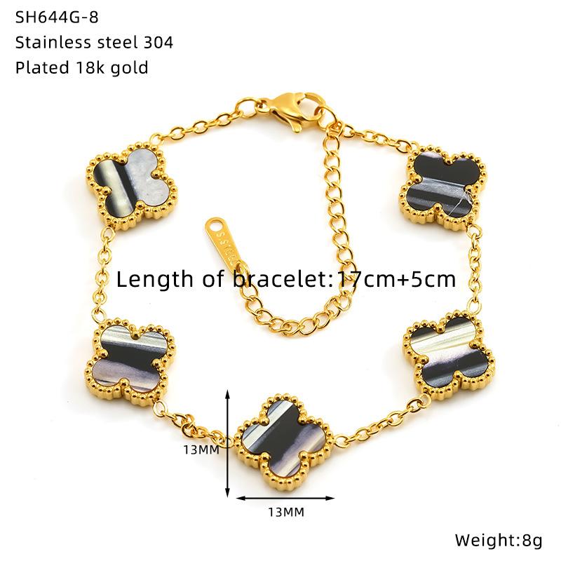 Brățară Floare Trifoi cu Patru Foi din Oțel Titan Placat Electrochimic Bijuterii din Oțel Inoxidabil de Înaltă Calitate Lot pentru Femei~