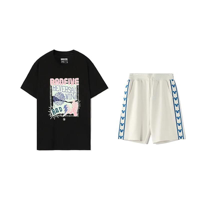 

Li Ning Пуловер свободного кроя с принтом, с коротким рукавом, модные удобные шорты, повседневный спортивный костюм, унисекс, спортивная одежда AHSU979-1+YKSV129-1 S