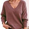 2025 European & American Loose V-Neck Pullover Sweater for Women - New Casual Knitwear Style