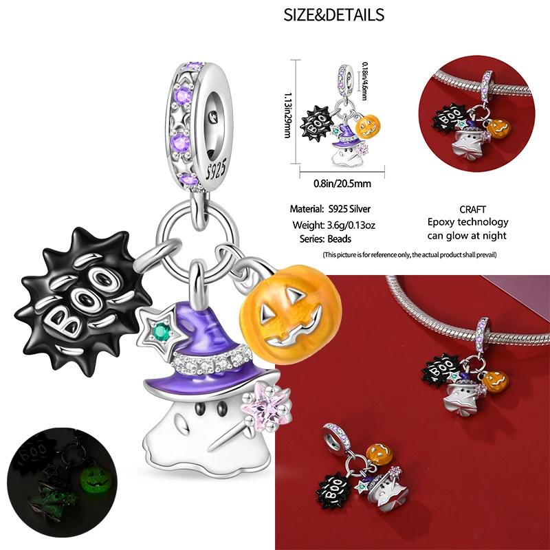 New Coppering Halloween Witch Skeleton Bat Charm Chain Beaded Fit Original Bracelet Diy Ladies Jewelry