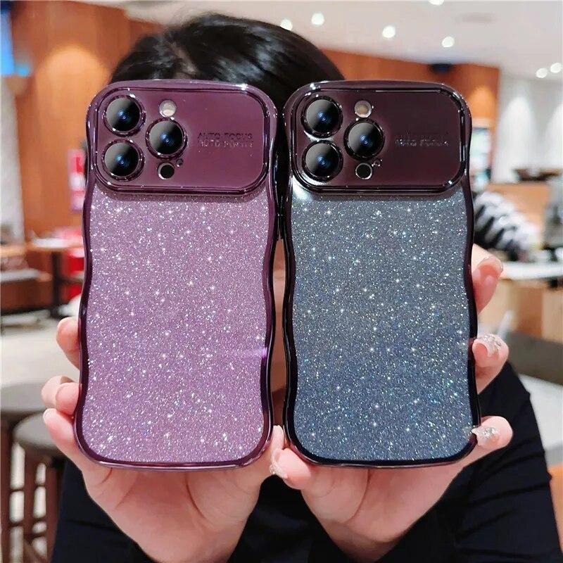

Гальванический волновой силикон для IPhone 15 14 Plus 13 12 11 Pro Max Блестящий порошок Мягкий противоударный чехол для предотвращения падения For iPhone 15Pro Max синий