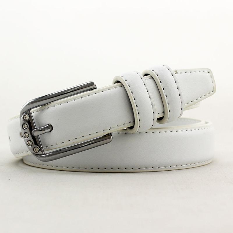 Diamond-studded silver buckle slim belt - versatile double-sided women s leather belt with diamond buckle for waist definition белый