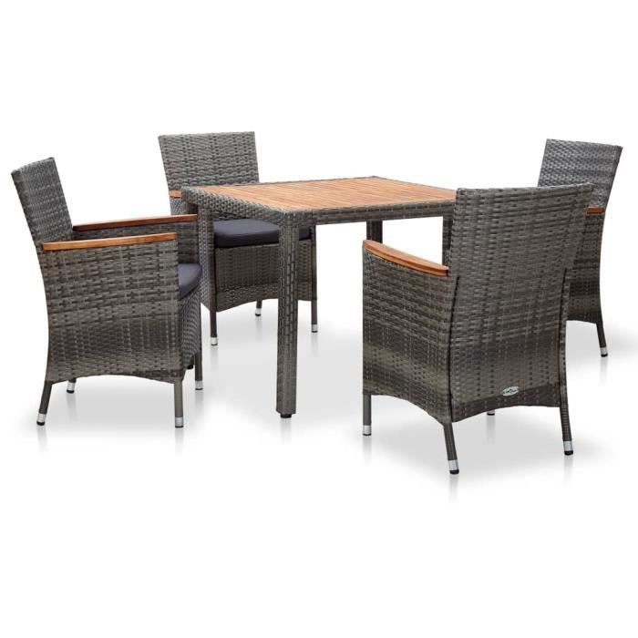 VidaXL Salon de jardin 5 pcs avec coussins Résine tressée Gris