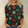 Women's Casual Christmas Print Three-Quarter Sleeve Neck Loose Fit Shirt