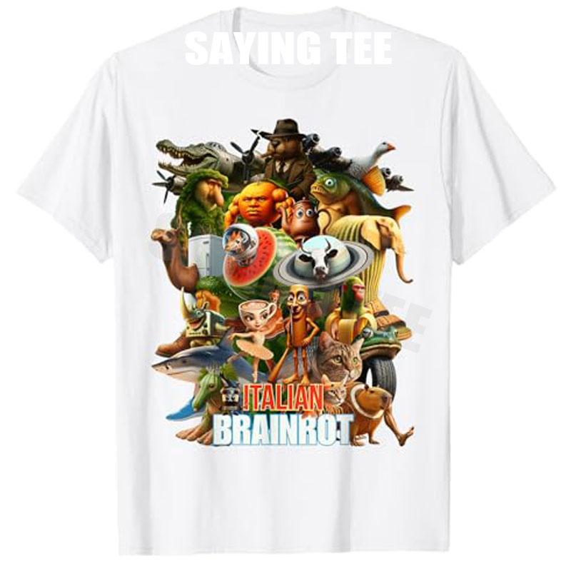 Italian Brainrot Viral Meme Collage Gen Z TShirt Y2k Bootleg Mashups Graphic Outfit AI Creatures Art Aesthetic Clothes Novelty