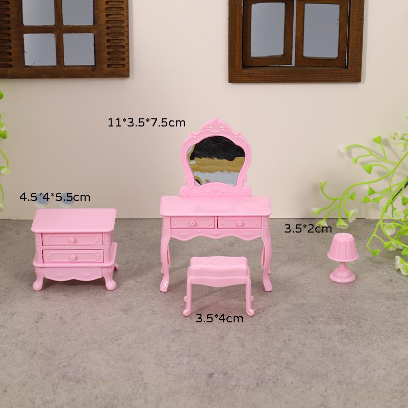 Mini Dollhouse Bedroom Set: Dressing Table, Bedside Table & Vanity for Children's Pretend Play