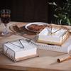 Wooden Base Flat Napkin Holder Metal Serviette Holder Reusable Tissue Organizer  Restaurant