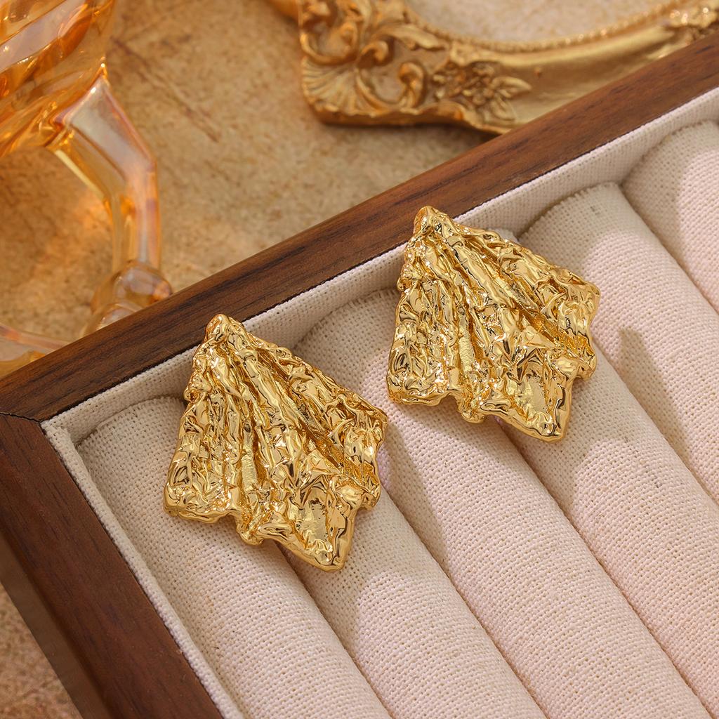 Cross Border Hot Lava 925 Silver Needle Earrings With Folded Electroplating 18k Gold Irregular Geometric