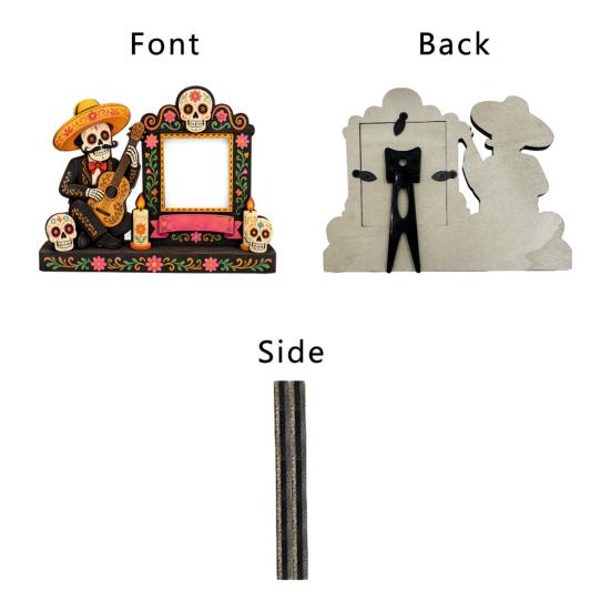 Bunte Festival Tischdekoration Totentag Fotorahmen, Lebendiger Blumiger Zuckerknochen Muster Druck, Dia De Los Muertos Tischdisplay Mexikanische Katrina