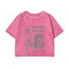 Womans Cotton Crop Washed T-Shirts Scary Spider Skull Prints Short Sleeve Oversize O-Neck Distressed Tops Clothes