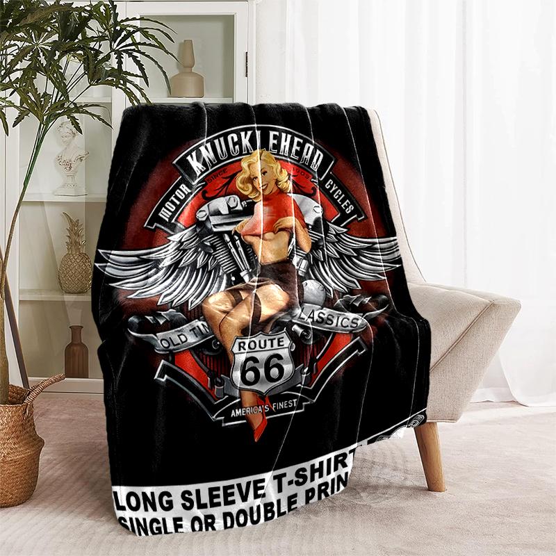 1pc Blanket U.S. Route 66(1) Print Design, Lightweight Blanket for Sofa, Bed- Soft &Warm, Gift for All Seasons like Christmas, Halloween