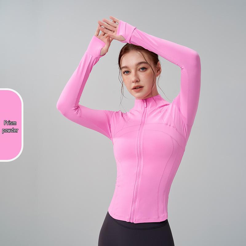 Women's High Neck Spliced Slimming Yoga Jacket with Thumb Holes - Autumn/Winter Thickened Running & Fitness Top