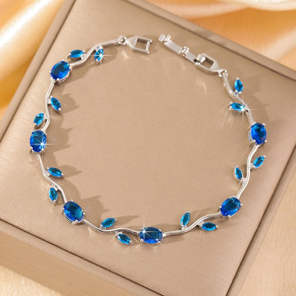 Luxury Gold-Plated Copper Zircon Leaf Bracelet, High Quality Jewelry