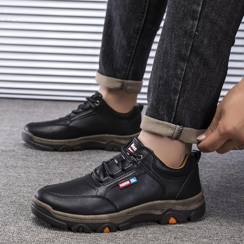 Men's Shoes Spring and Autumn New Men's Casual Shoes Comfortable Round Head Hiking Shoes Business Leather Shoes British Shoes