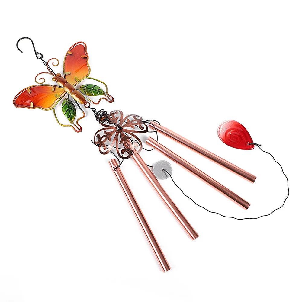 Vibrant Butterfly Metal & Stained Glass Wind Chime Hummingbirds Dragonflies AluminumTube Art Hanging Bells for Home Garden Decor