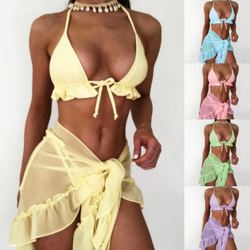 

European & American Women s Sexy Three-Piece Split Skirt Bikini Set M