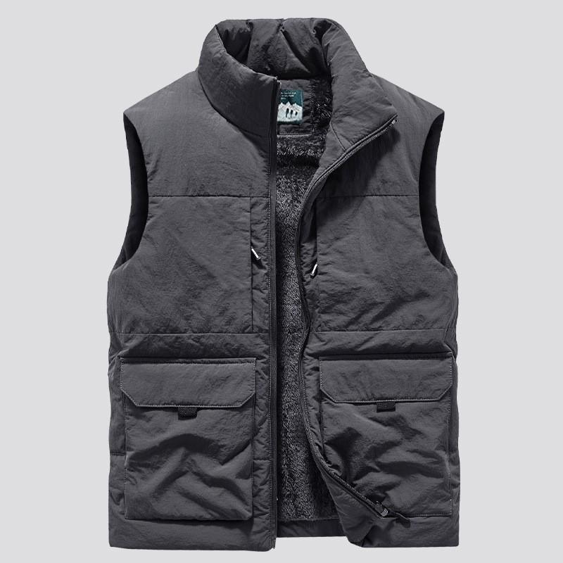 Mens Fleece Vest Thick Warm Stand Collar Multi Pocket Camo Casual Sleeveless Jacket Winter
