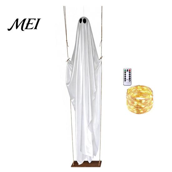 Porch Spooky Atmosphere Hanging Swinging Ghost Halloween Decoration, LED Light Up Large Outdoor Decorations with Remote Control for Outside