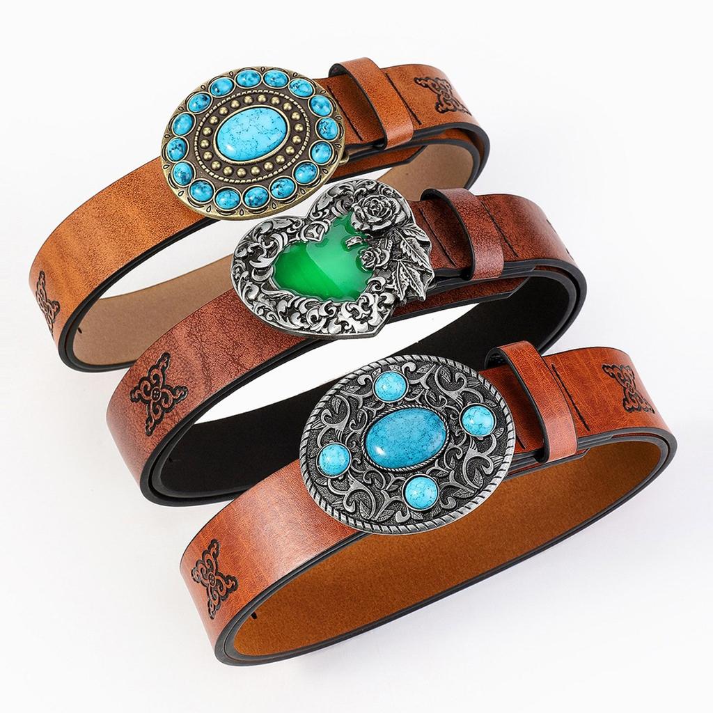 PU Waist Belt with Embossed Gemstones Buckle Adjustable Length Waist Belt Woman Girls Jeans Skirt Coat Decors Waistband