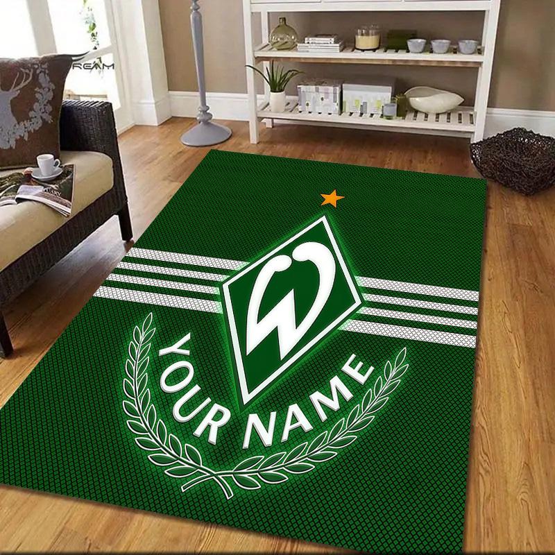 Custom Name Werder Bremen Flannel Pattern Square Carpet,Area Rug,Carpet Rug for Living Room Bedroom Sofa Playroom Decor,Non-slip Floor Mat