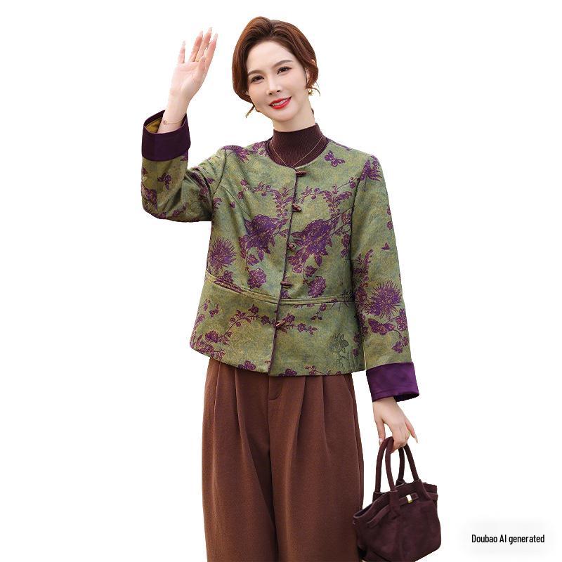Spring & Autumn Chinese-Style Jacket for Middle-Aged and Elderly Women - Lightweight and Stylish Top for Moms and Grandmas