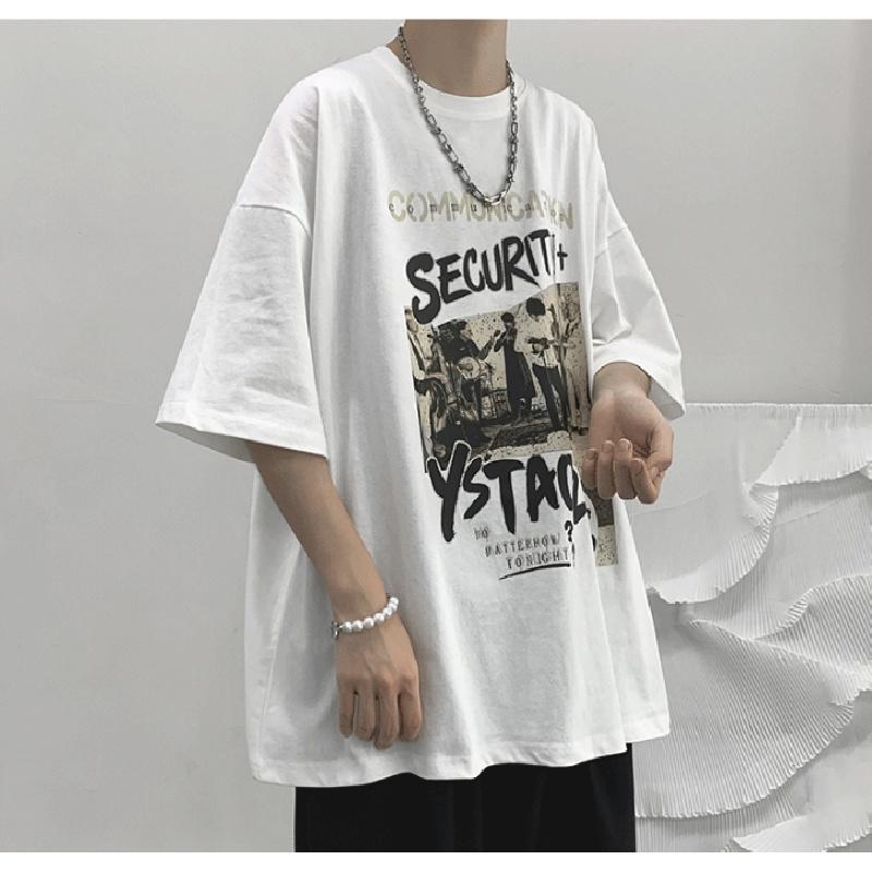 

Чоловічі футболки з короткими рукавами Футболки з напіврукавом із літерним принтом Чоловічий одяг Повсякденна футболка Чоловічі корейські повсякденні футболки з круглим вирізом Ретро для 5XL білий