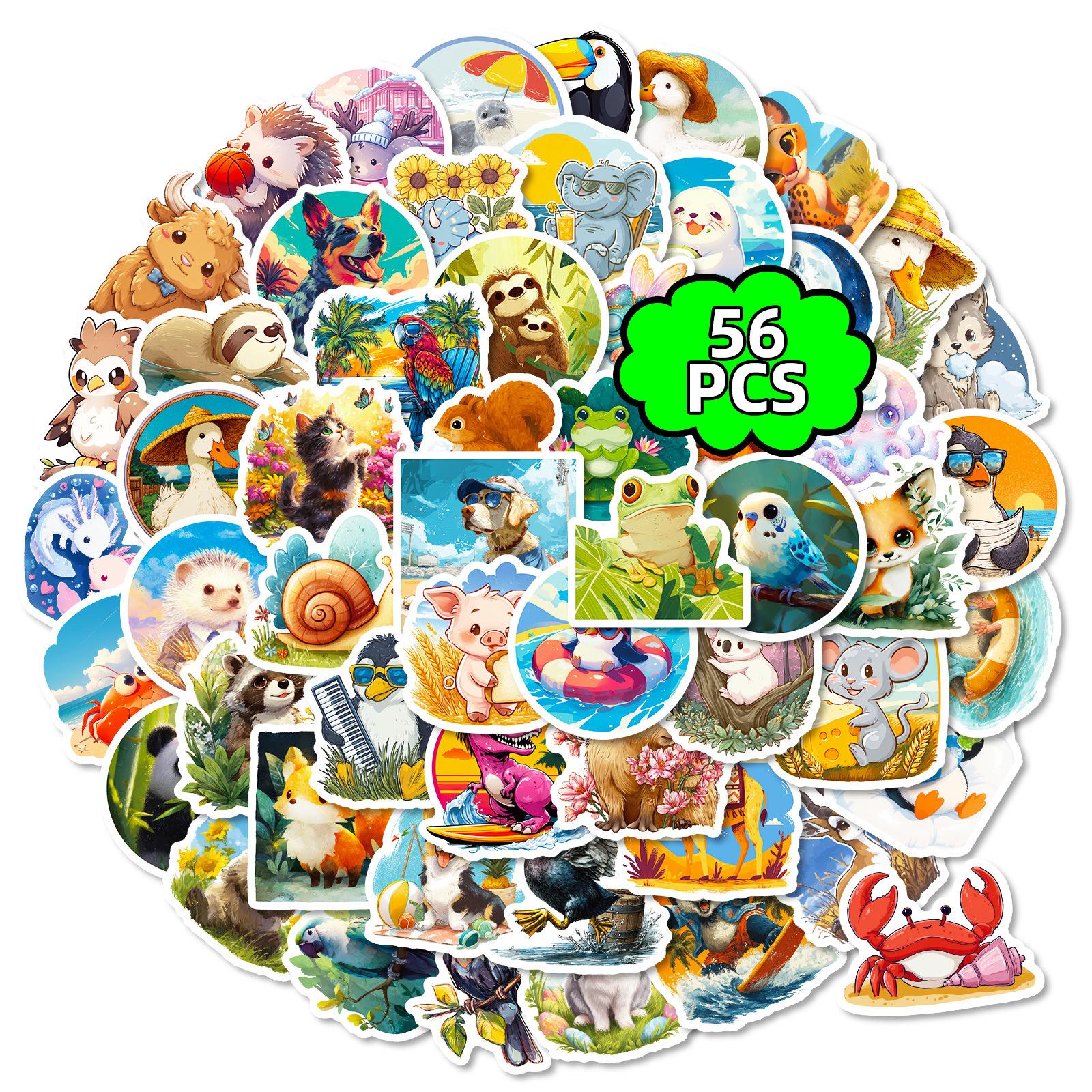 

56 Animal World Cute Cartoon Stickers Hedgehog Mouse Fox Does Not Repeat Decoration Waterproof Sticker