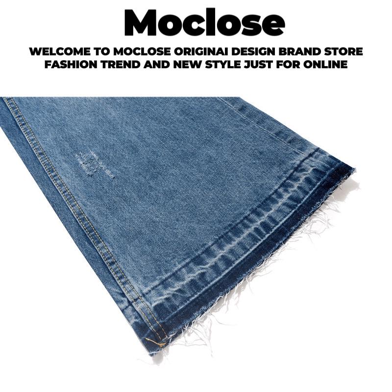Moclose Retro Washed Cat Whisker Ripped Micro Flare Wide-Leg Jeans Unisex