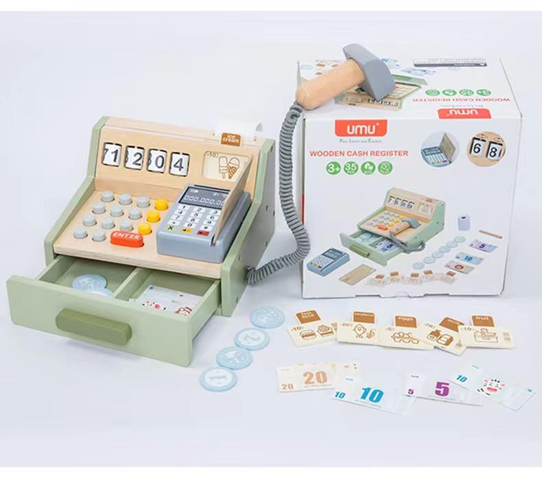 Children's Wooden Cash Register Educational Puzzle Playset