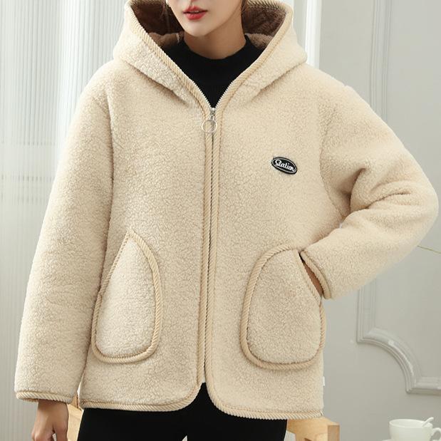 

Повседневная куртка на осень и зиму, флисовая куртка, худи, женская, теплая, из гранулированного флиса, оверсайз, толстая, женская хлопковая куртка 3XL