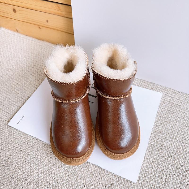 Children's Genuine Leather Snow Boots Sheepskin Fur Integrated Short Boots Waterproof Non-slip Cotton Shoes