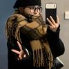 Korean Version of Mohair Plush Scarf for Women Winter High End New Versatile Plaid Scarf Student Shawl Outer Wear