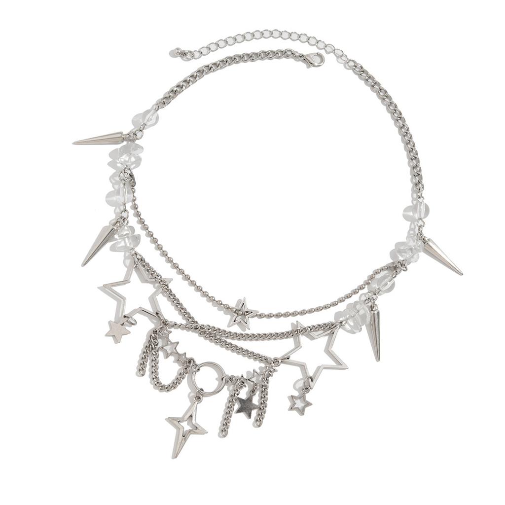 Einzigartige unregelmäßige mehrlagige Quastenkette mit Sternanhänger, tragbares Accessoire für modische Damenbekleidung