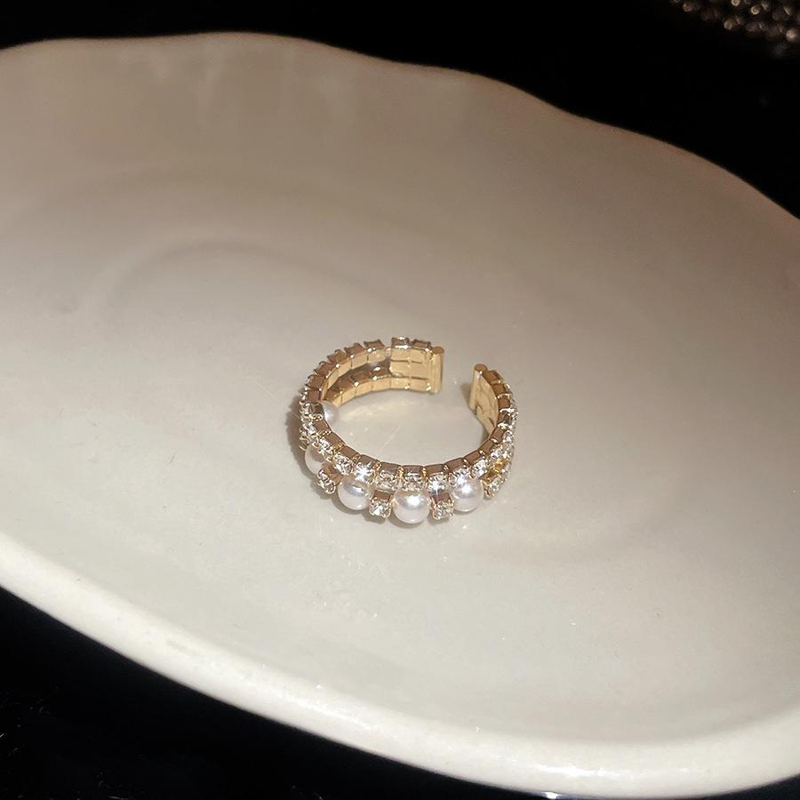 

Многослойное открытое кольцо с жемчугом и бриллиантами, французский ретро-темперамент, кольцо на указательный палец, нишевые изысканные ювелирные изделия высокого класса