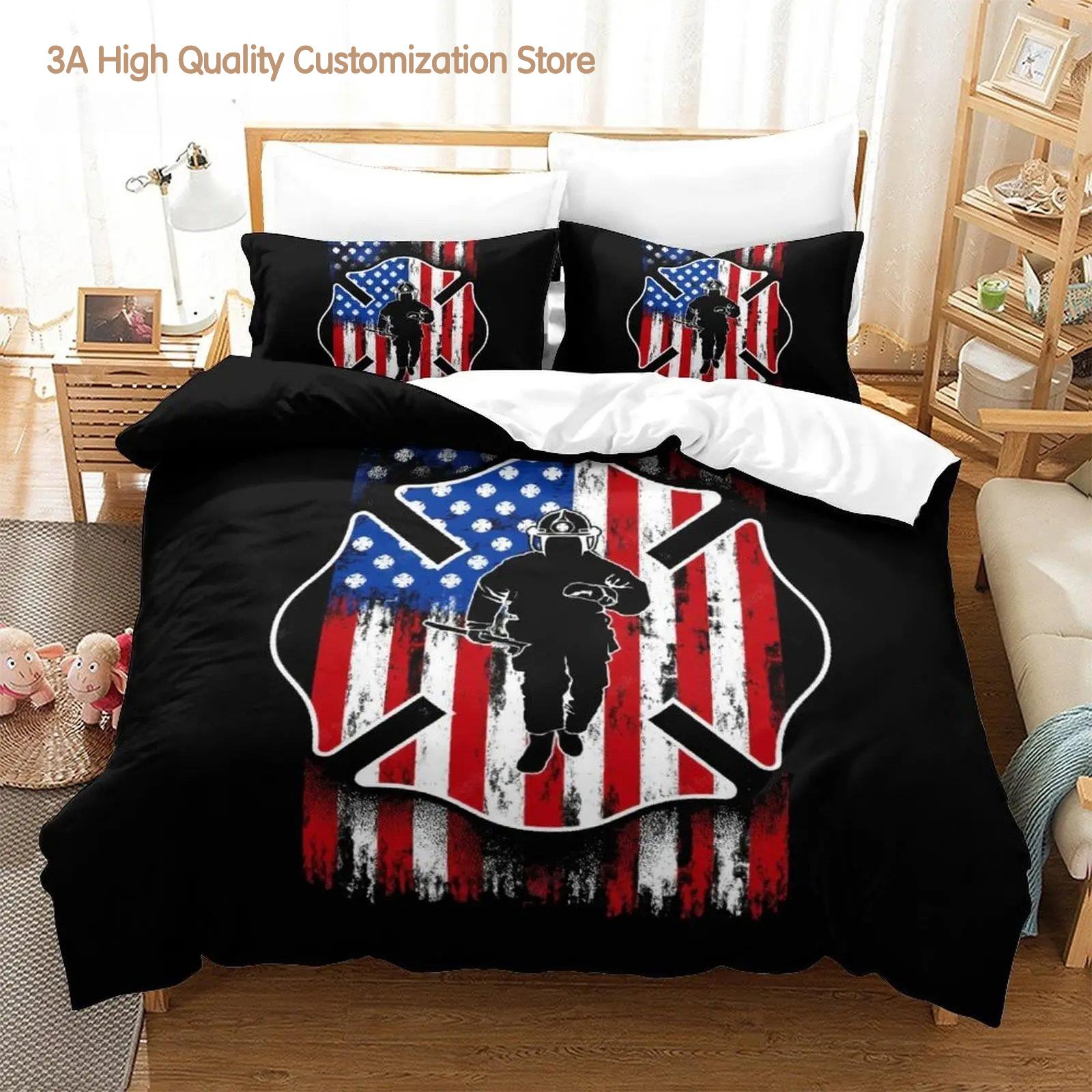 

Comforter New Firefighter Rescue Bedding Set Single Twin Full Queen King Size Bed Set Aldult Boys Bedroom 3D Bed Comforter (quilt)-EU Single(135*200cm)3pcs