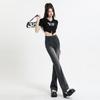 Retro Schlagjeans 2025 neues Design hohe Taille und dünne schwarze graue Bodenwischjeans Damen