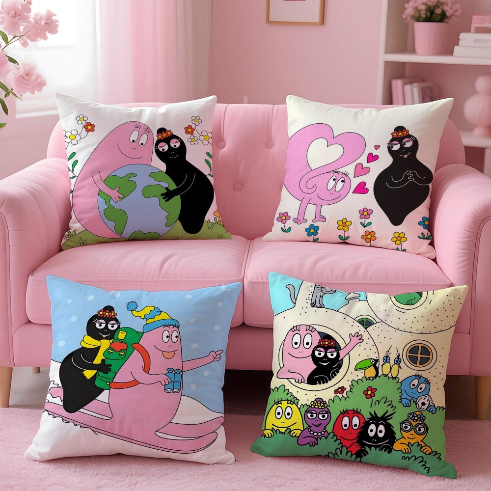 Cartoon Cute B-Barbapapas Cushion Cover Plush Fabric Soft Double-Sided Printed Sofa Warm Winter Home Gift Pillow Case