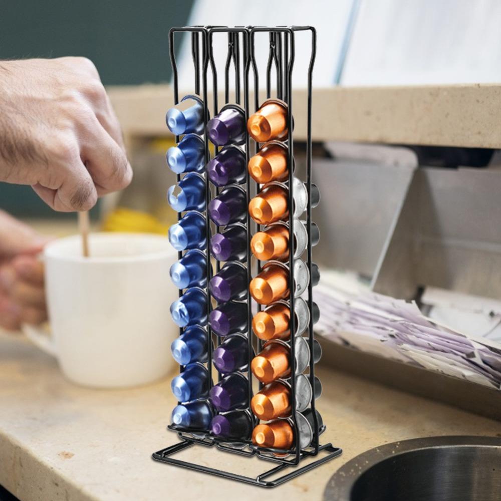 Iron Material Coffee Capsule Storage Rack 60-Capsule Capacity Sturdy Construction Rotating Capsule Stand Simple Exterior