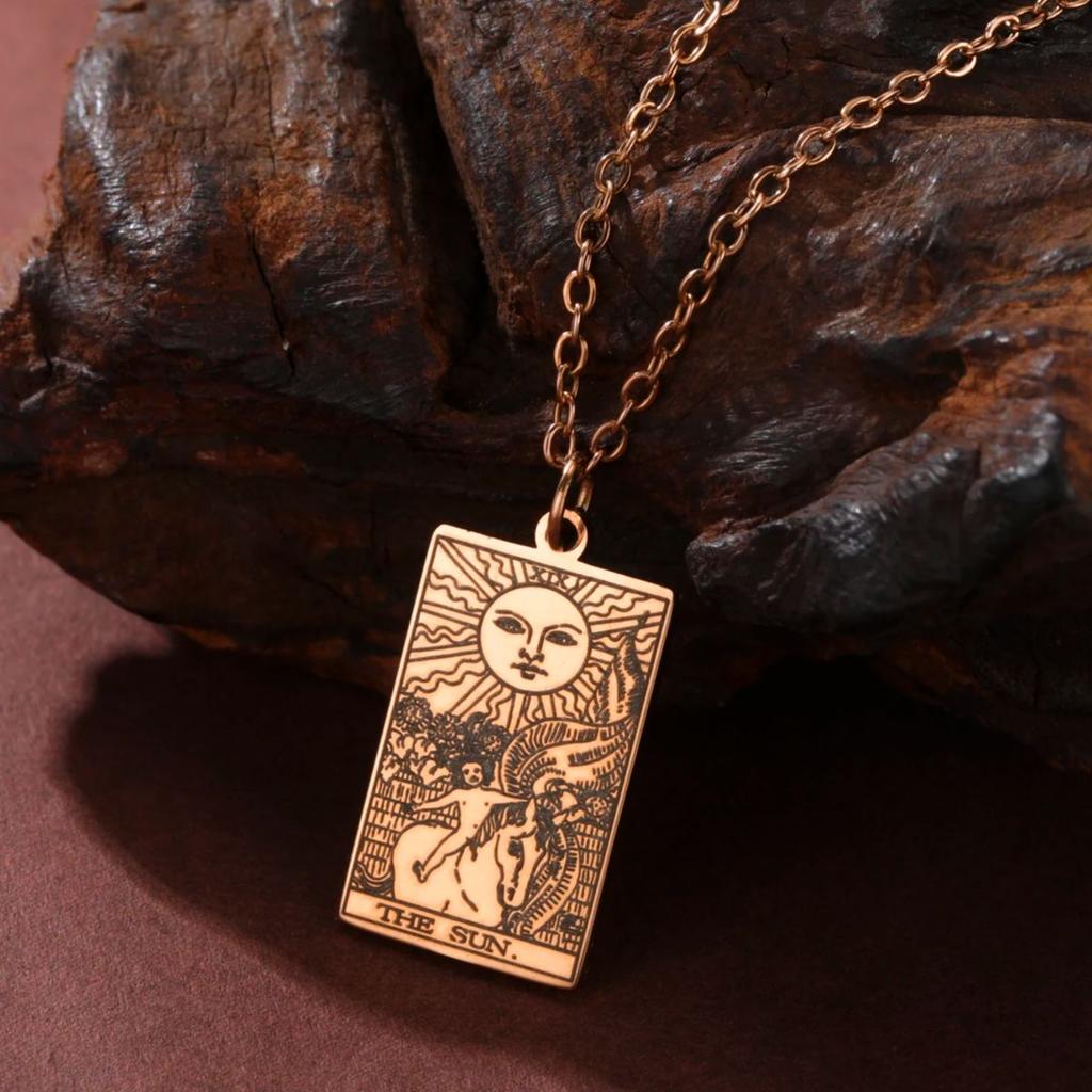 Tarot Card Necklace The Sun Tarots Stainless Steel Necklaces Divination Major Arcana Jewelry Gift Good Luck Talisman