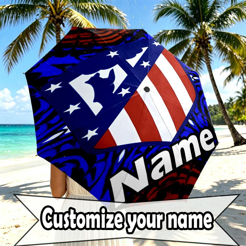 Custom Name Personalized Atletico Madrid Print Umbrella, Auto Open Close, 8‑Rib Sturdy Frame, Commute Camping Hiking Use, Birthday Gift