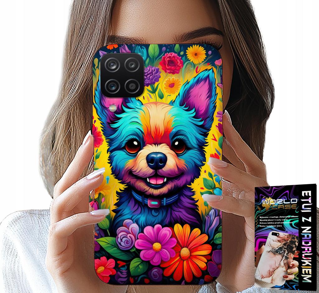 Etui Do Samsung Galaxy A22 5G - Kwiaciste Wzory Piesek Pies Jork Plecki