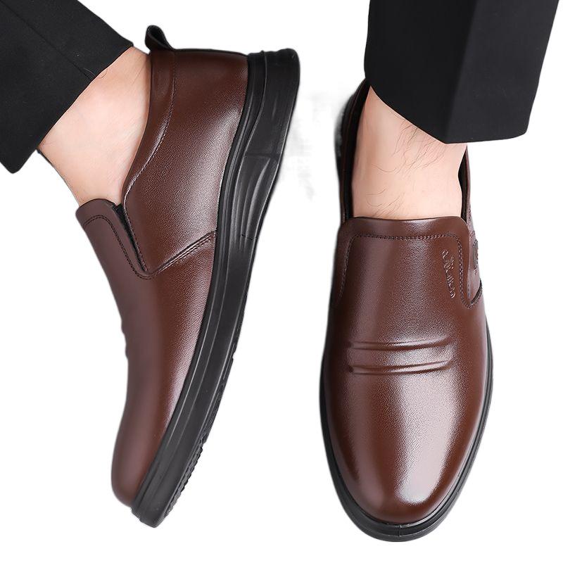 Hy Woodpecker Leather Shoes Men's Spring and Autumn New First-layer Cowhide Business Casual Shoes Non-slip One-pedal Loafers