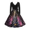 Women's Fashion Elegant Autmn and Winter Long Sleeve V-Neck Christmas Print Dress