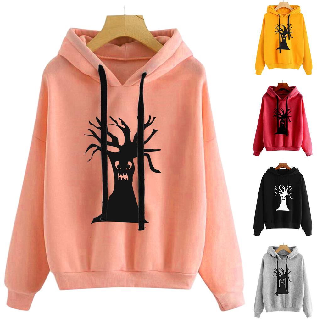 2025 spring and autumn new Halloween European and American pattern printing hooded long-sleeved street sweater woman