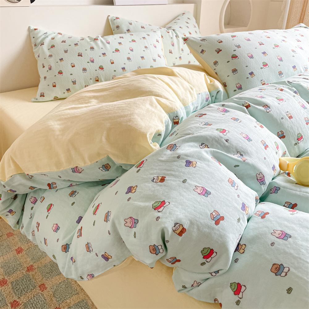 Pure Cotton Class A Maternal And Infant Grade Double-Layer Yarn Four-Piece Set, Summer Breathable Small Floral Dormitory Can Be Washed Without Pilling